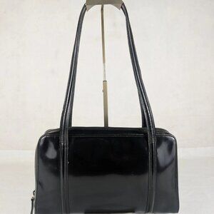 Gucci Enamel Handbag Auth Black Patent Leather Medium Women Made in Italy